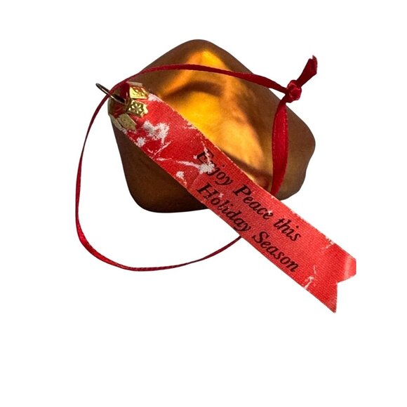 Chinese Fortune Cookie Blown Glass Ornament Gold Red Ribbon 2" - Picture 2 of 6